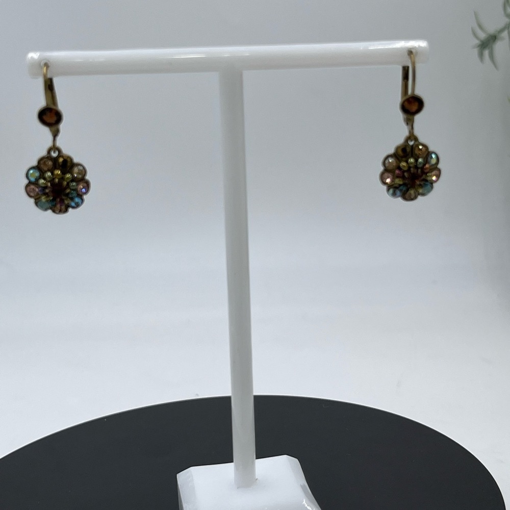 Michal Negrin Earrings Flower With‎ Brown AB Swarovski Crystals Romantic Gift